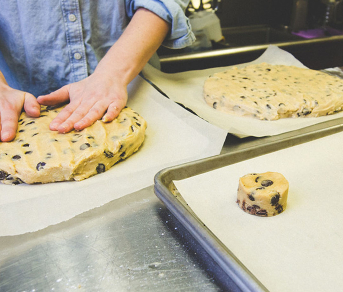 Chocolate chip cookie preparation at Please & Thank You