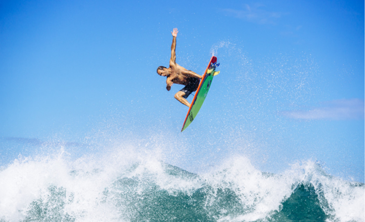 Nathan Fletcher in the new Vans Sturdy Stretch boardies with all the style points - good arm positioning, tail higher than the nose, and shorts not synching his sack. Photo: Vans.