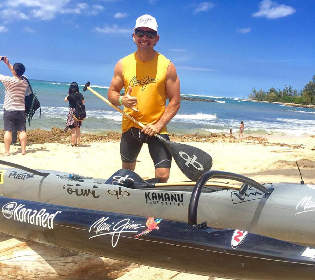 Travis celebrates after winning his second straight Oahu Championships OC-1 title Photo: Travis Grant