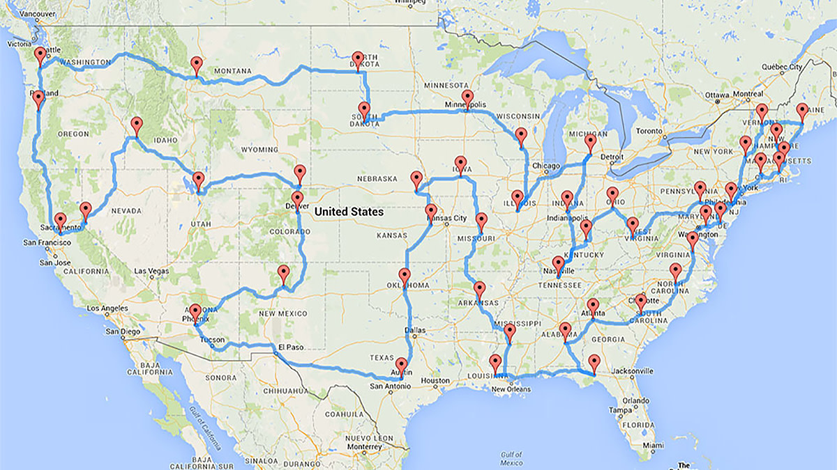 Summer Road Trip Plan To Visit 48 States In 8 Days Men S Journal Lower 48 States Map