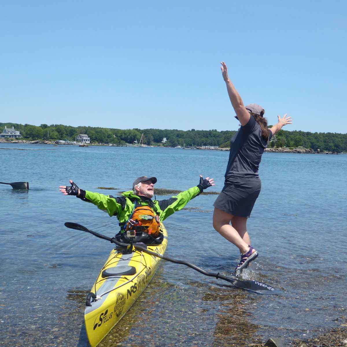 Nicole Connelly welcoming her husband to shore. Photo by Rob Center.