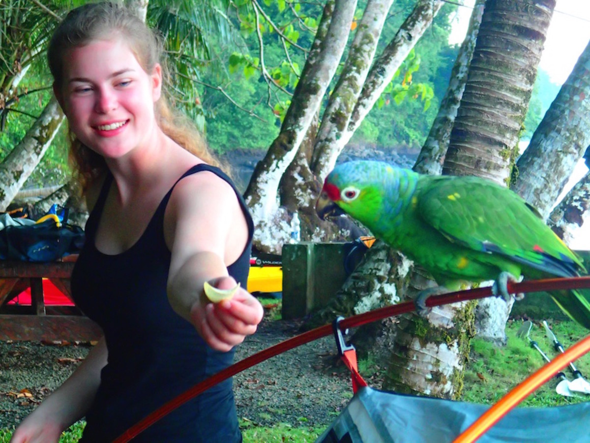 Marie making friends with the local fauna.