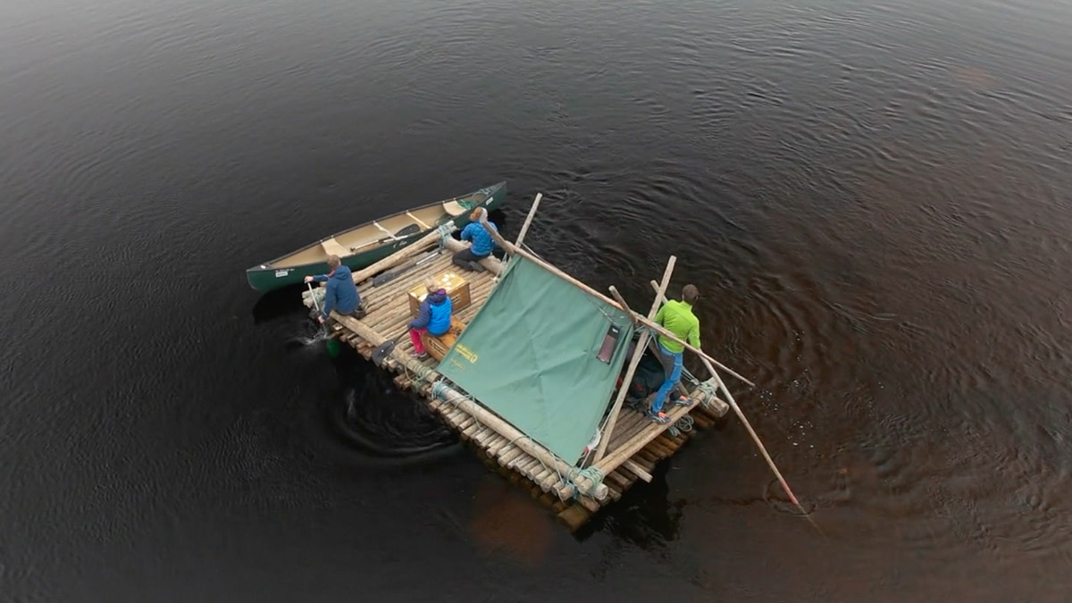 The crew rolling down the Klarälven River.