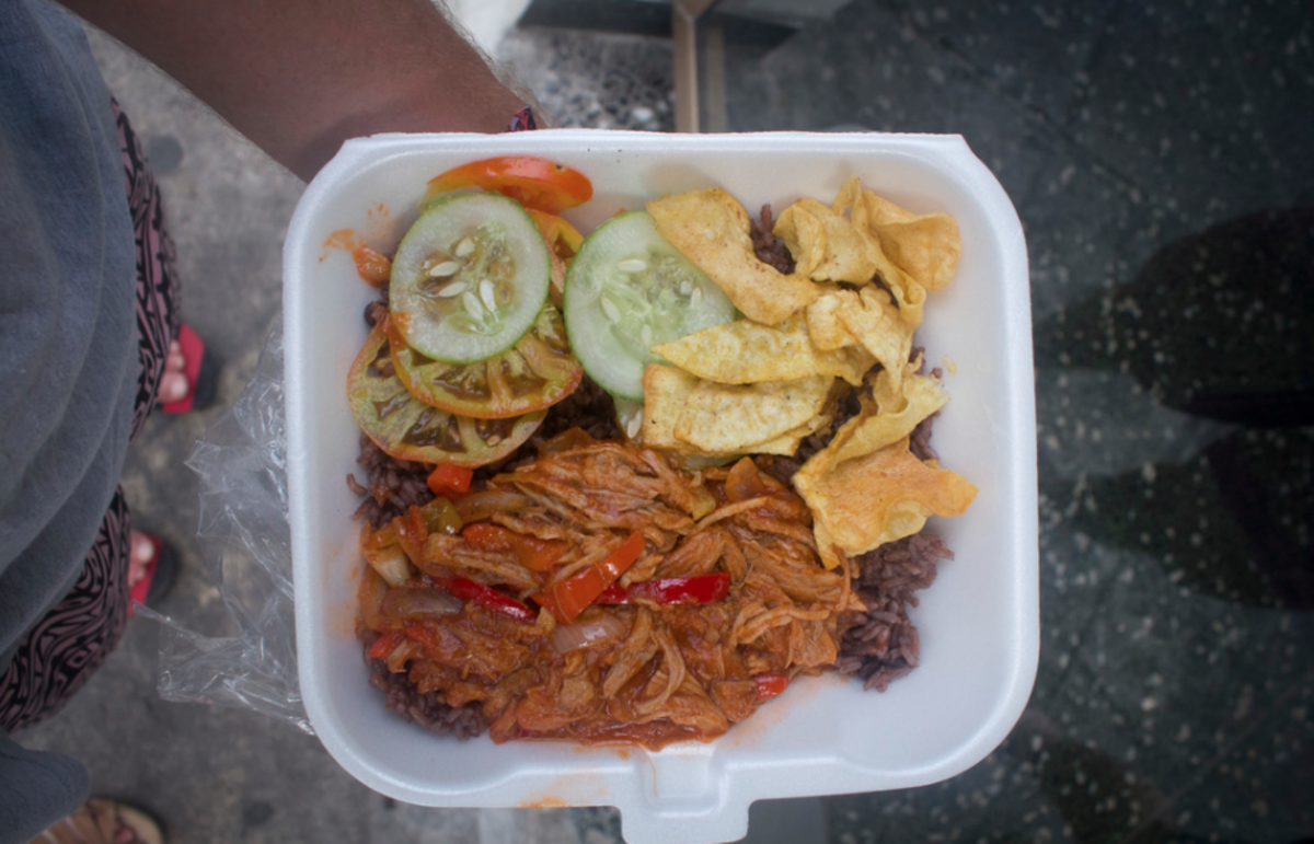 Try a heaping serving of ropa vieja, Cuba's marquee shredded beef dish, for a little over $1 at Toke. Photo courtesy of Kade Krichko.