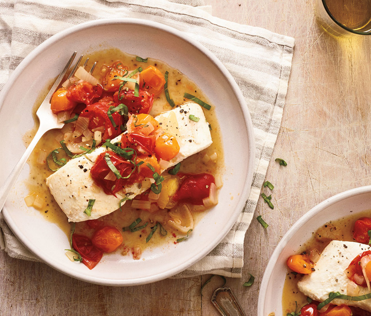 Poached Halibut and Stewed Tomatoes