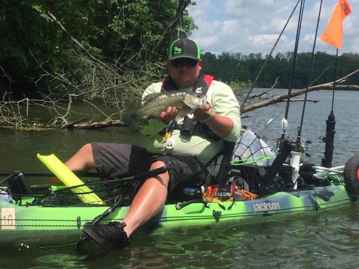 Jay Randall of the Jackson Kayak Fishing Team shows off a chunky bass that fell for the wacky rig. Photo Jay Randall