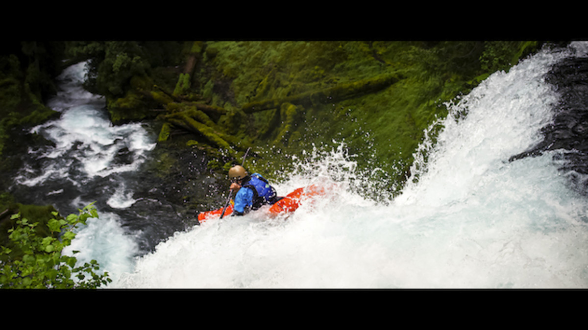 Keller on the lip of Sahale Falls in Oregon. Photo: Steve Fisher.