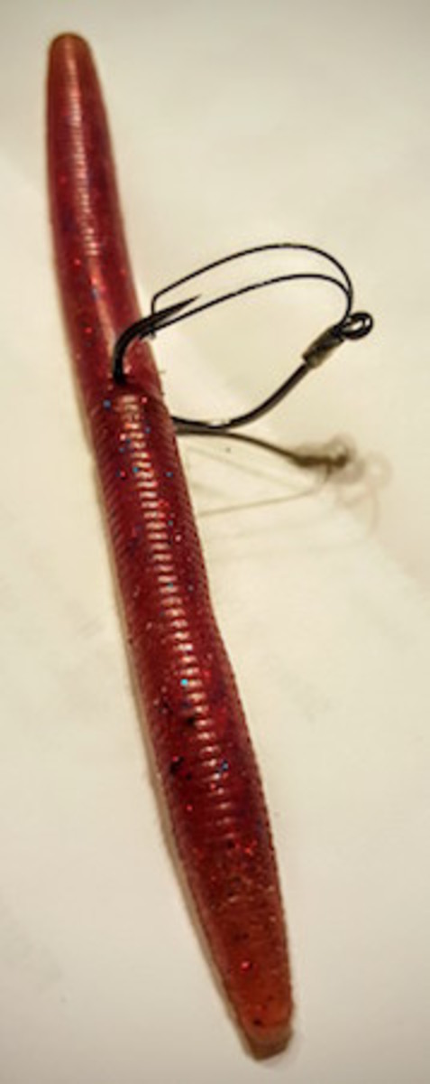 A simple approach to the wacky rig is to bury the hook through the middle of the stick worm. Photo Jay Randall