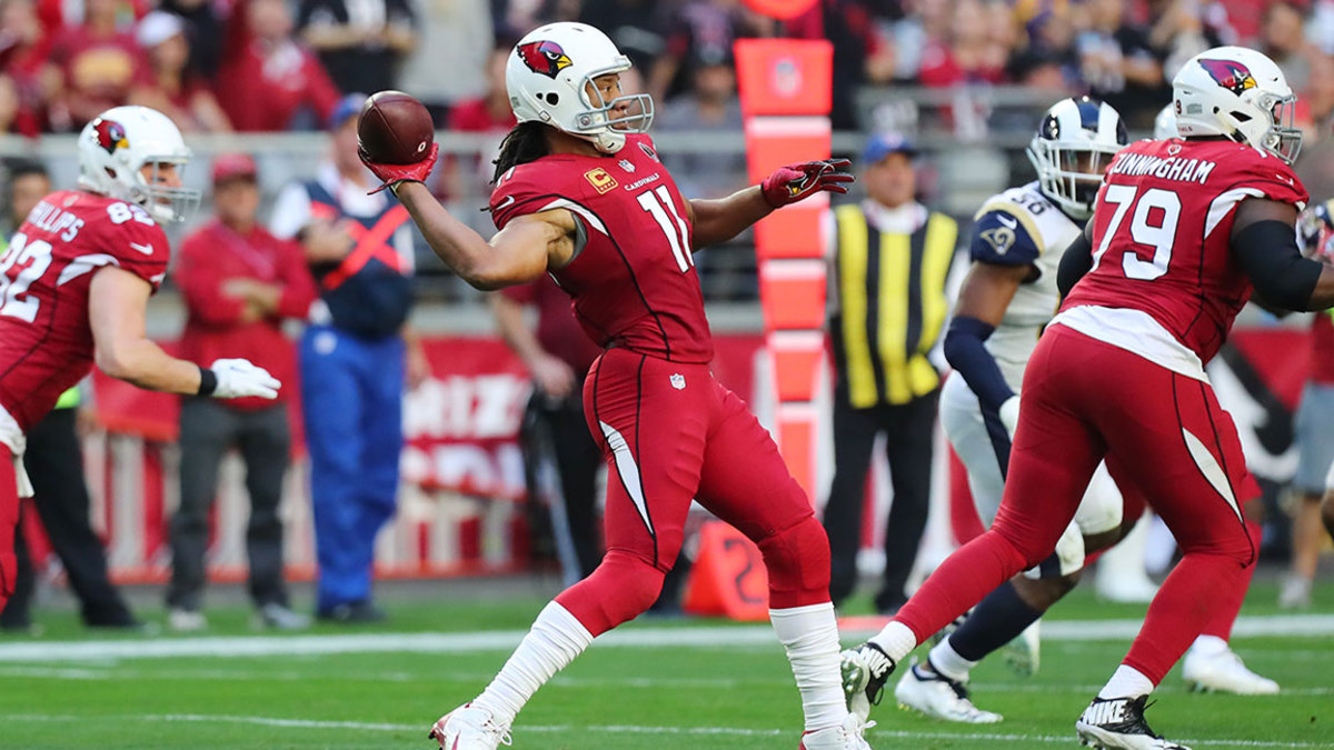 Wide Receiver Larry Fitzgerald #11 of the Arizona Cardinals makes a play in an NFL game.