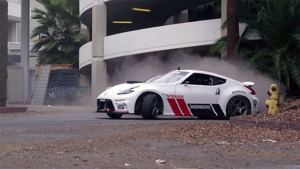 Chris Forsberg coming out of the mall drift, with Ryan Tuerck following behind. Photo: YouTube