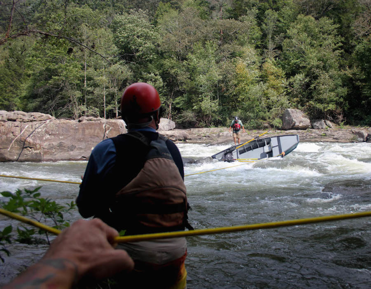 Rope work at 'Curtis's Cove,' a/k/a Double Trouble. Photo by Ted Varney.