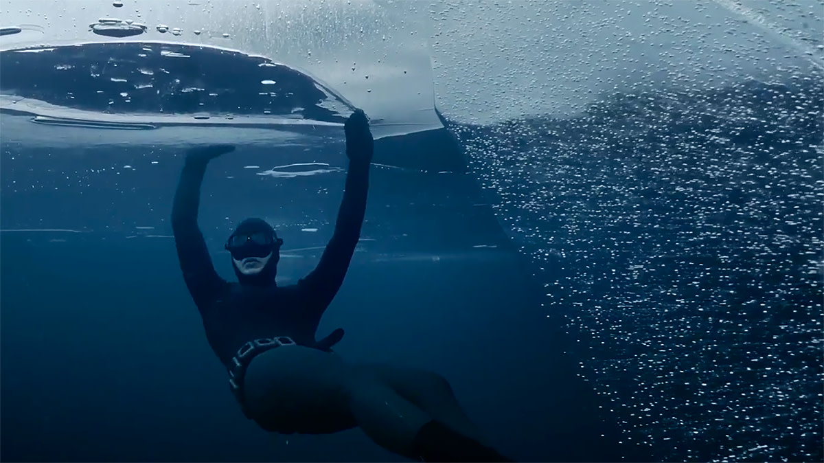 Johanna Nordblad exploring underneath the ice. Photo: Vimeo