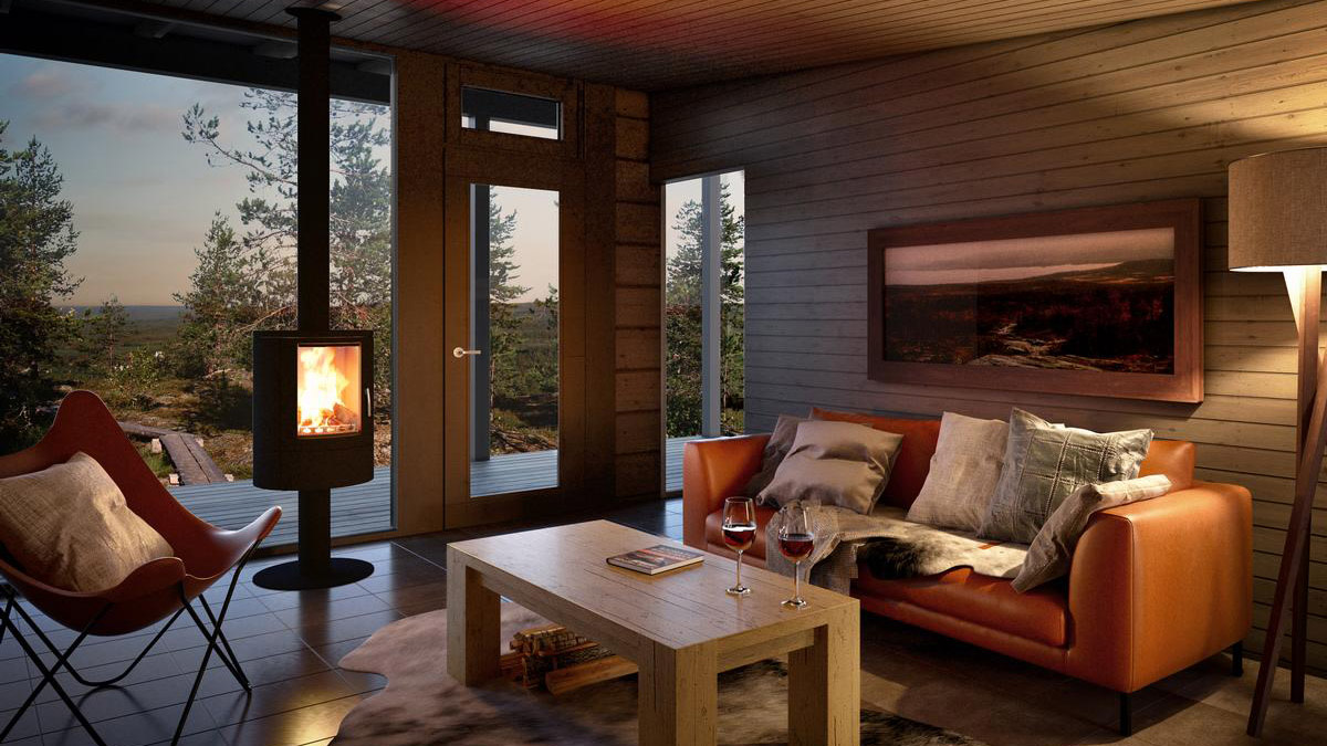 We could definitely envision cozying up by this fire. Photo: Courtesy of the Arctic Treehouse Hotel