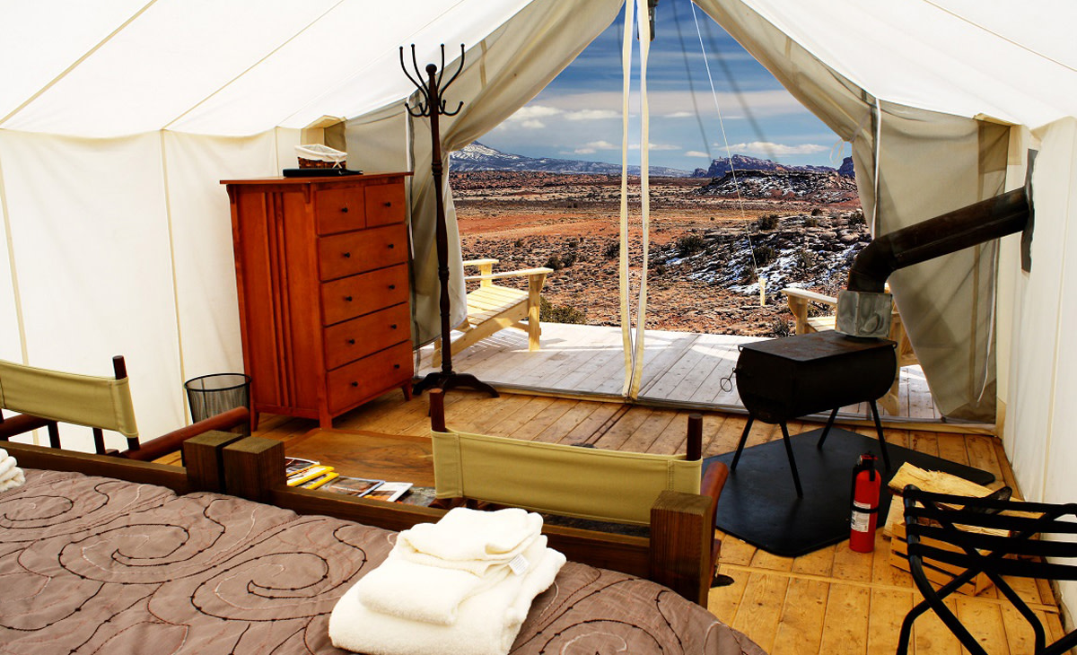 There's yoga and camping and then there's yoga and "glamping." Pretty comfy in Moab. Photo: Courtesy of Yogascapes
