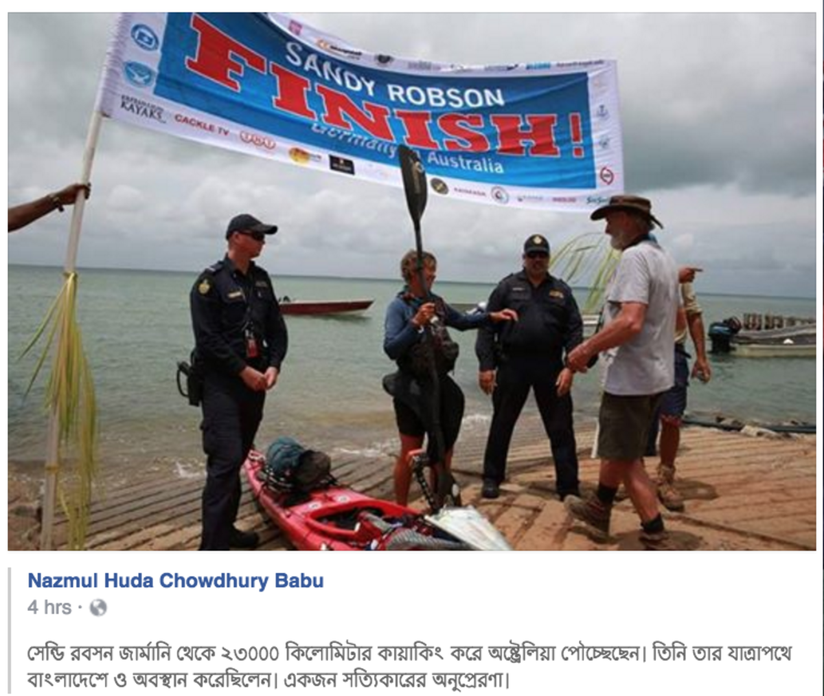Robson urged the many freinds she made along the way to post news of her finish in their native languages. Courtesy Sandy Robson