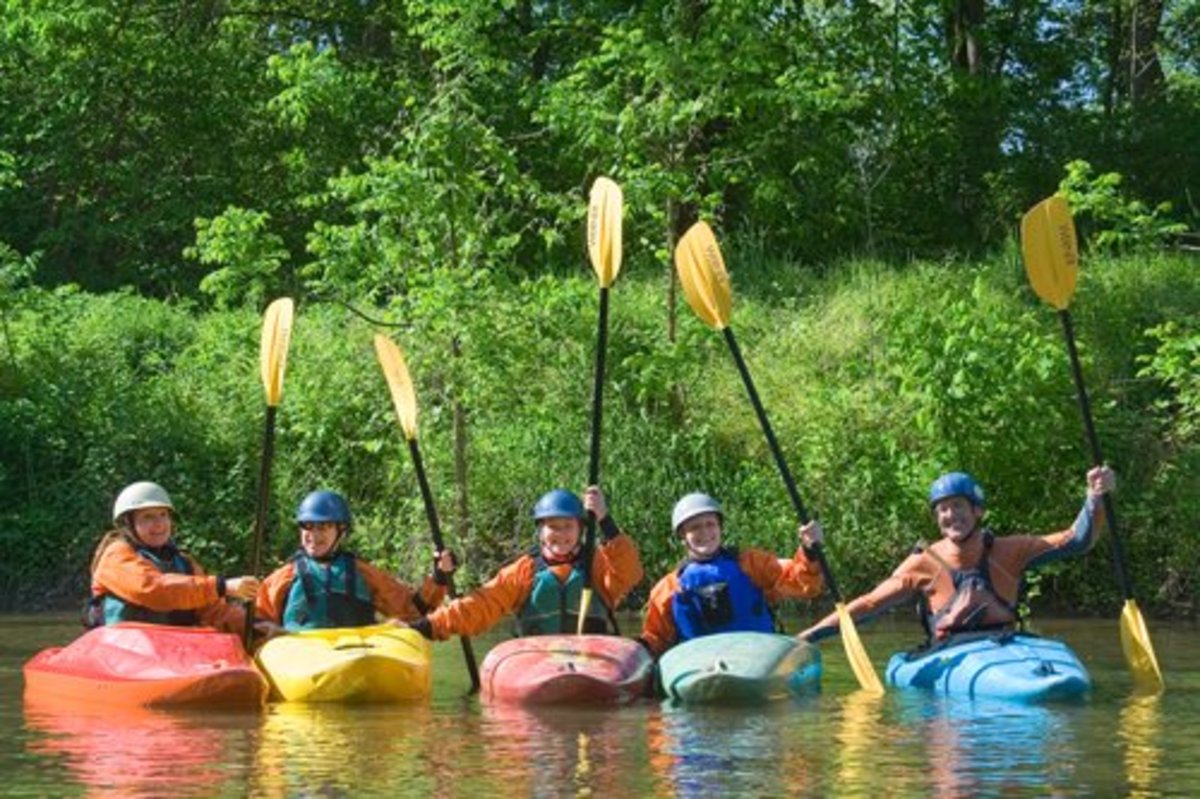Beginners out with Tom McEwan. Image courtesy of Calleva's Liquid Adventures Kayak School