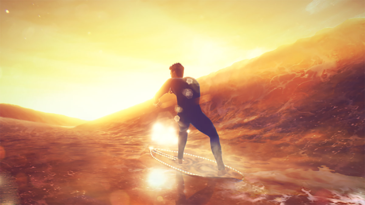 A sunset session with what looks like a light-up surfboard. Photo: Courtesy of Surf World Series