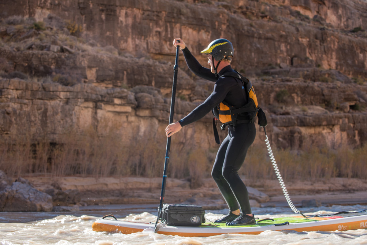 SUP mag digital editor Mike Misselwitz, putting the 3T Barefoot Warriors through the ringer on the river. Photo: Black-Schmidt