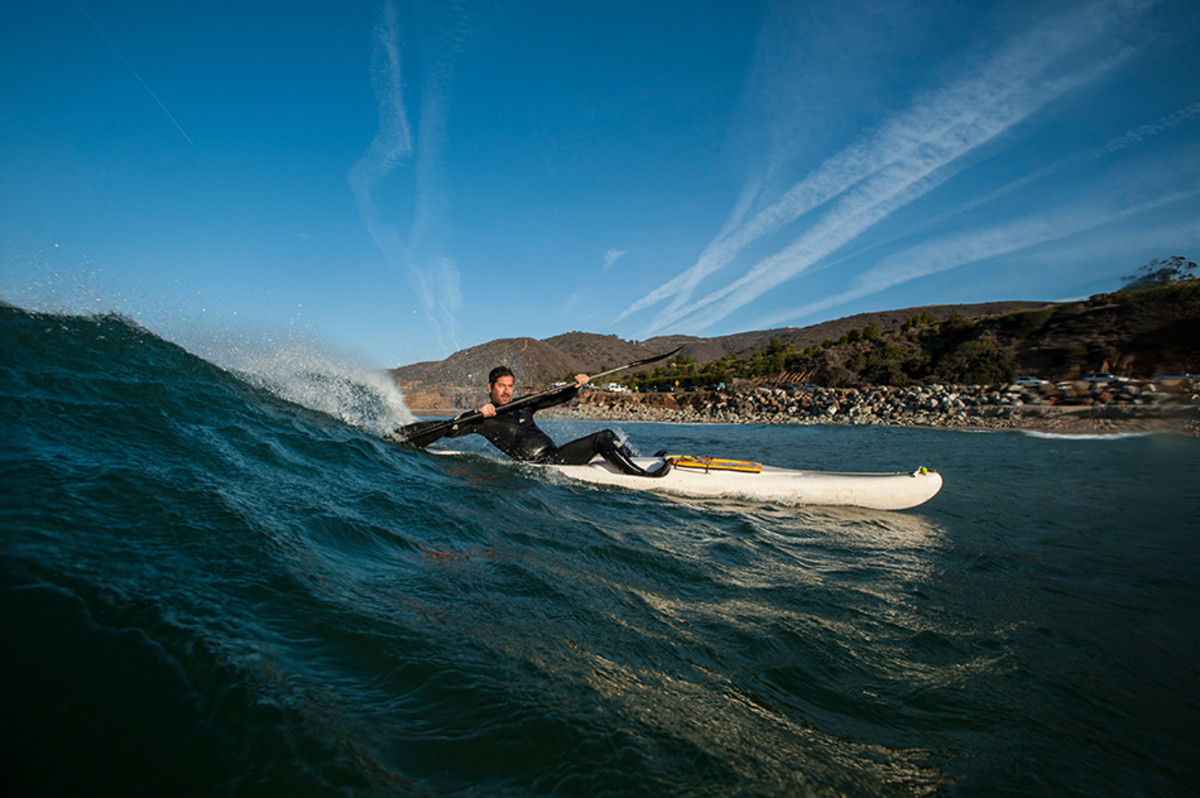 Unlike the Royak, Tim Niemer's Scupper was designed to tackle the surf, offering a high volume nose and tiny cockpit. Kayak Fish tested one of his first fiberglass models and found it supremely seaworthy, if cramped. Photo Aaron Schmidt