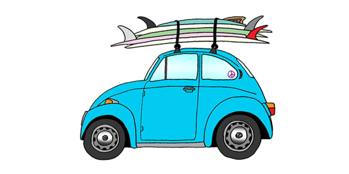 1972 VW Super Beetle and quiver. Photo: Courtesy of Rad Cars with Rad Surfboards
