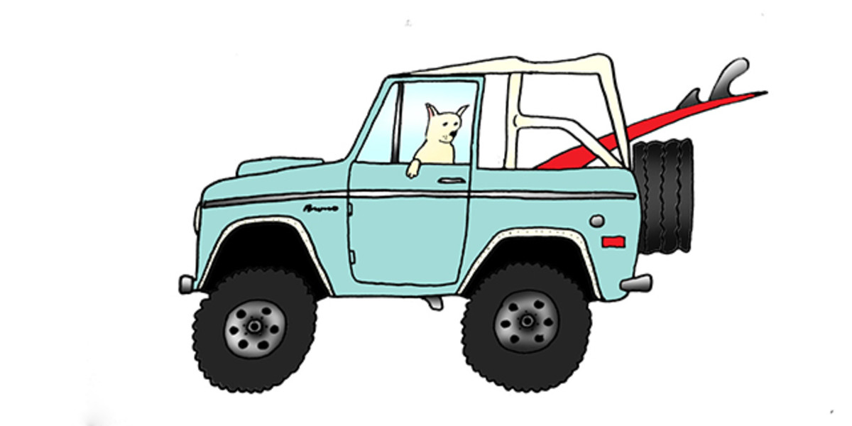 1974 Ford Bronco and 9'2" Fineline. Photo: Courtesy of Rad Cars with Rad Surfboards