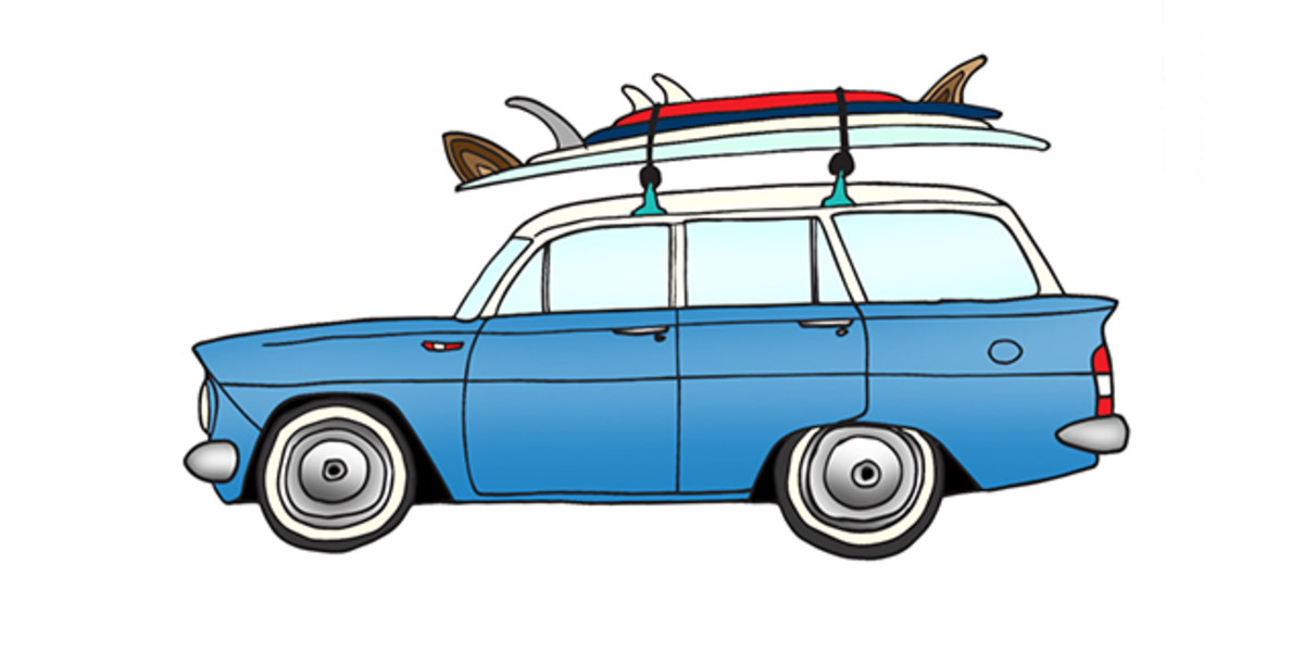 1964 EH Holden Wagon and 9'6" Almond “lumberjack”, 6'9" Claus Jones “Dirt”, 6'8" Almond “Joy” and 5'4" Jim Hines Quad. Photo: Courtesy of Rad Cars with Rad Surfboards