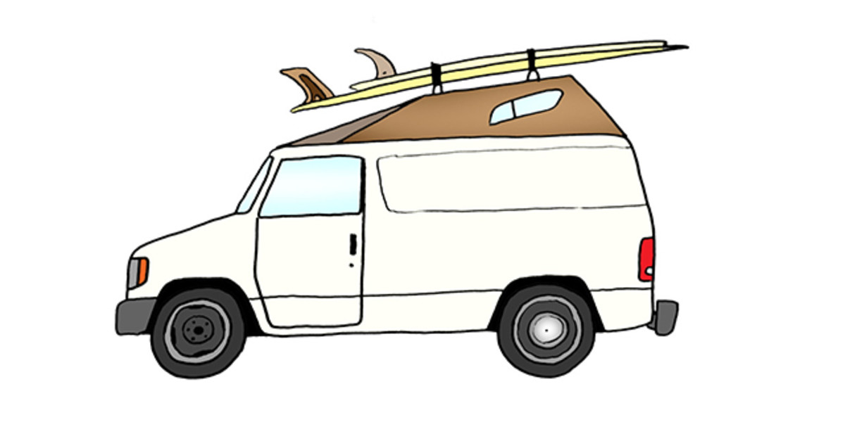 2003 Ford E250 and 9'6" Almond "Cy’s Aquatic Almond" and 7'6" Almond "Joy". Photo: Courtesy of Rad Cars with Rad Surfboards