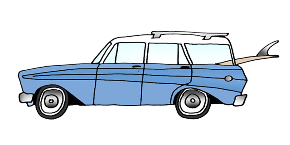 1965 Ford Falcon Wagon and 8'0" Almond "Joy". Photo: Courtesy of Rad Cars with Rad Surfboards
