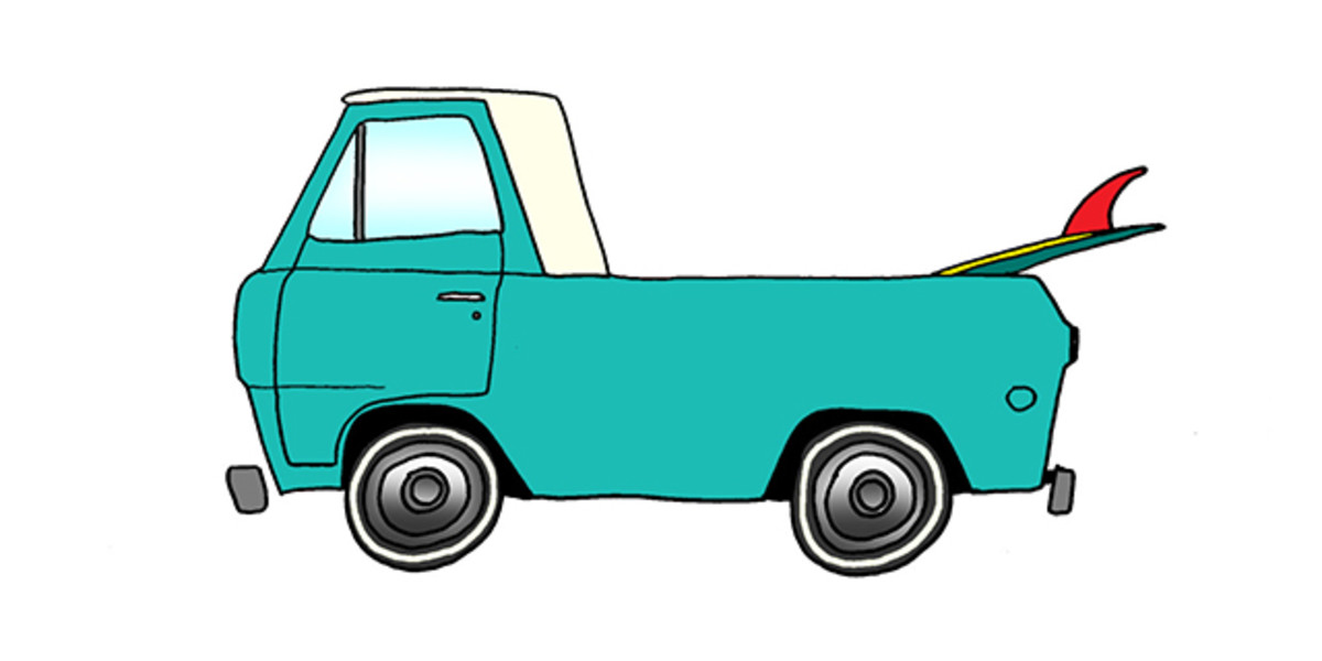 1964 Ford Econoline Pickup and 7'6" Ryan Lovelace "V Bowls". Photo: Courtesy of Rad Cars with Rad Surfboards