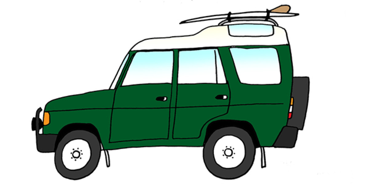 1989 Land Rover Discovery and 5'6" Andreini Mini Simmons. Photo: Courtesy of Rad Cars with Rad Surfboards