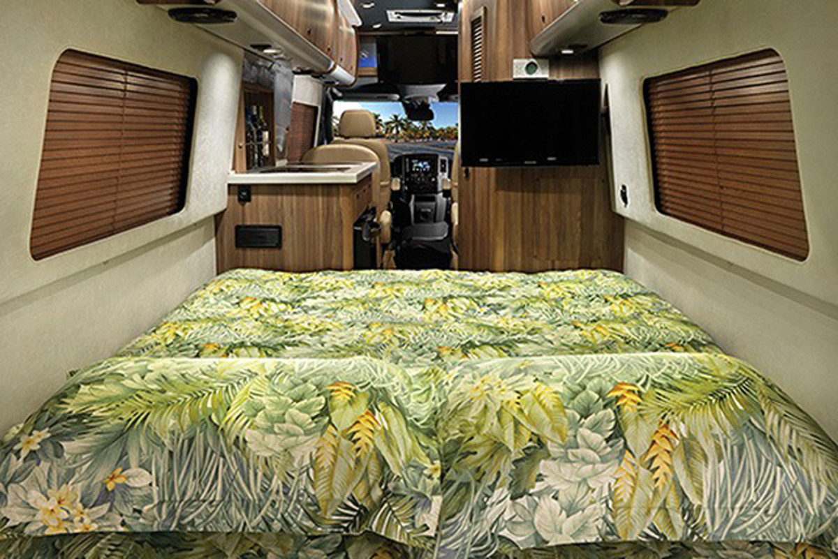 The Tommy Bahama bedspread. Photo: Courtesy of Airstream