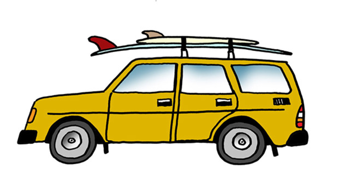 1983 Volvo 240 DL Wagon and 9'8" Anderson Noserider and 5'4" Anderson keel-fin fish. Photo: Courtesy of Rad Cars with Rad Surfboards
