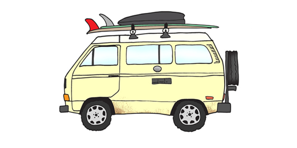 1984 Vanagon Westfalia and two 9'7" Travis Reynolds Logs. Photo: Courtesy of Rad Cars with Rad Surfboards