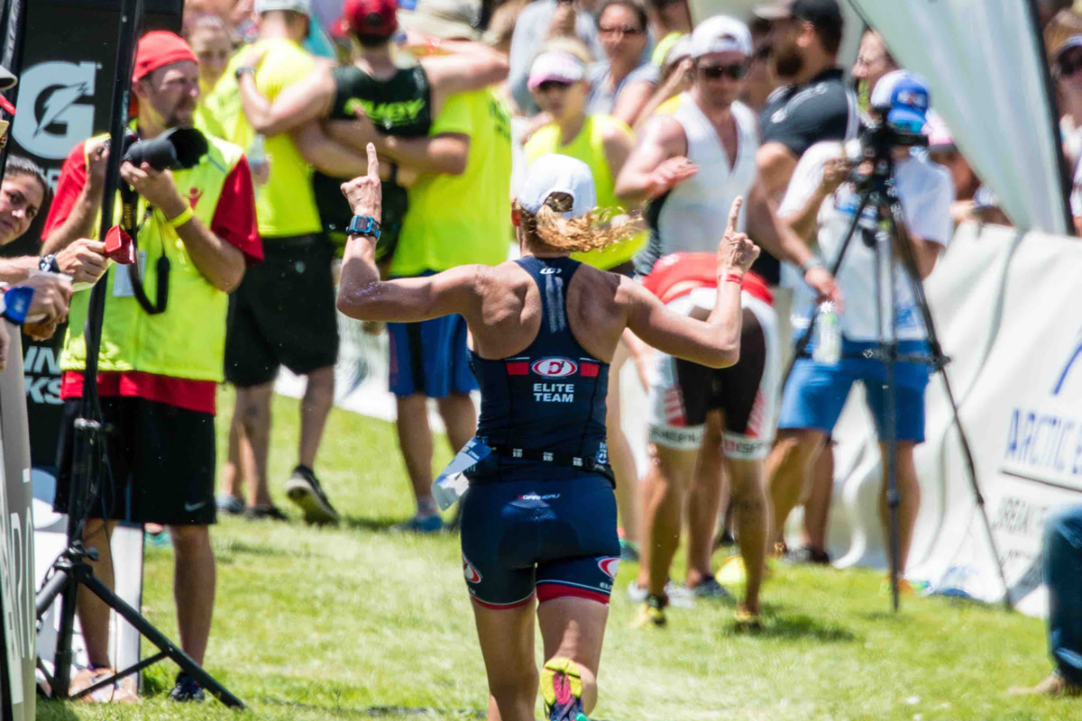 women heading to finish line of triathlon