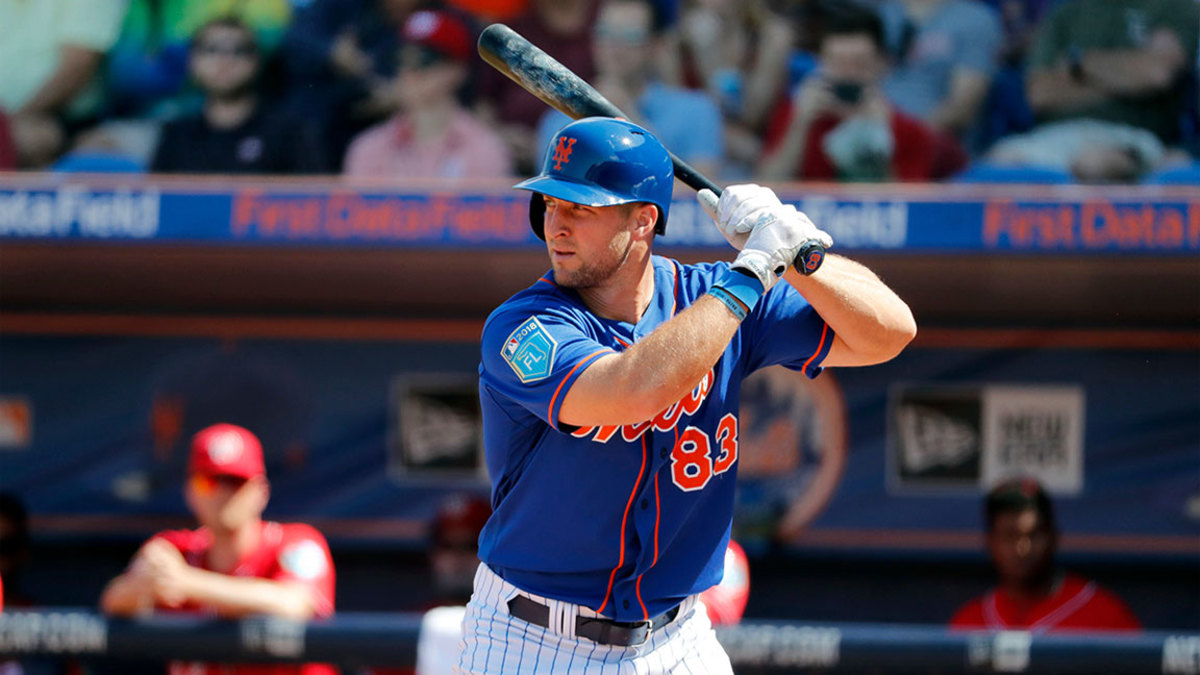 Nationals Mets Spring Baseball, Port St. Lucie, USA - 02 Mar 2018 New York Mets' Tim Tebow bats during the second inning of an exhibition spring training baseball game against the Washington Nationals, in Port St. Lucie, Fla 2 Mar 2018