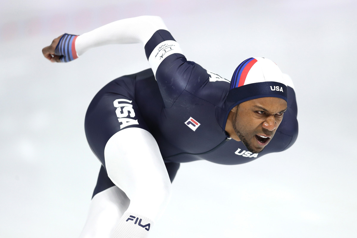 GANGNEUNG, SOUTH KOREA - FEBRUARY 13: Shani Davis of the United States competes during the Men's 1500m Speed Skating on day four of the PyeongChang 2018 Winter Olympic Games at Gangneung Oval on February 13, 2018 in Gangneung, South Korea.