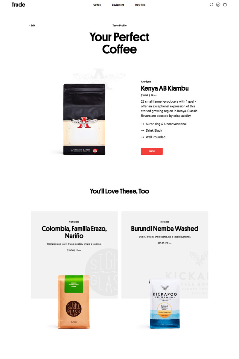 The author's bean recommendations from Trade Coffee Co.