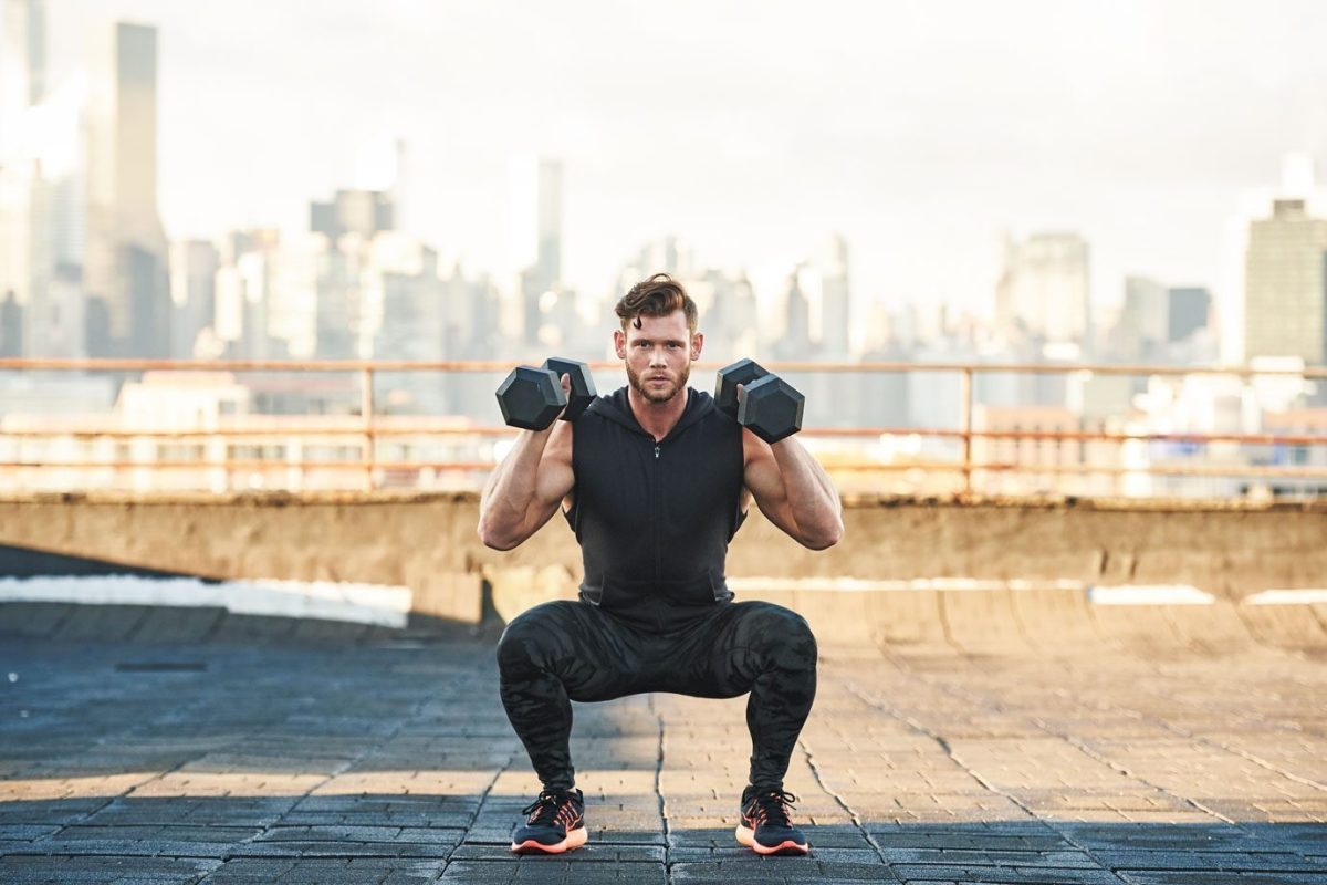 Dumbbell squat on rooftop