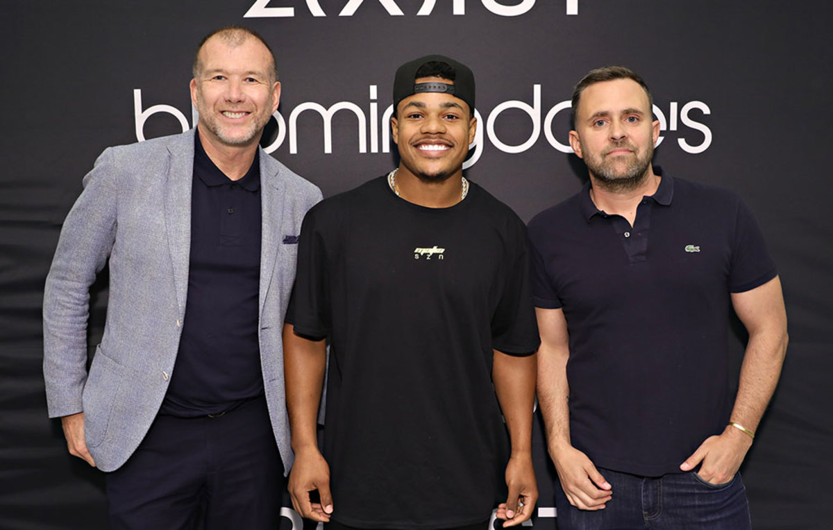 Vice President of Fashion at Bloomingdale's, Kevin Harter and Fashion market director at VANITY FAIR, Michael Carl pose for a photo with New York Giants wide receiver as Bloomingdale's and 2(X)IST welcome New York Giants wide receiver Sterling Shepard on June 7, 2018 in New York City.