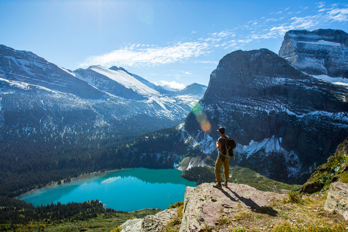 Scenic view of hiker at Glacier National Park 