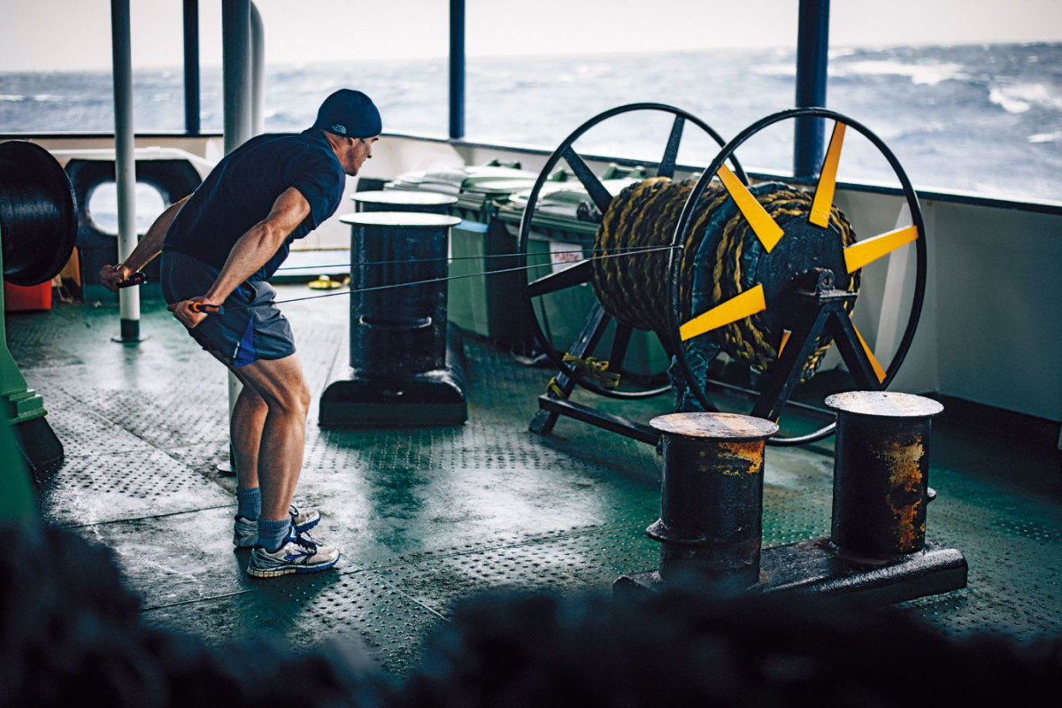 Pugh training en route to Antarctica's Ross Sea in 2015