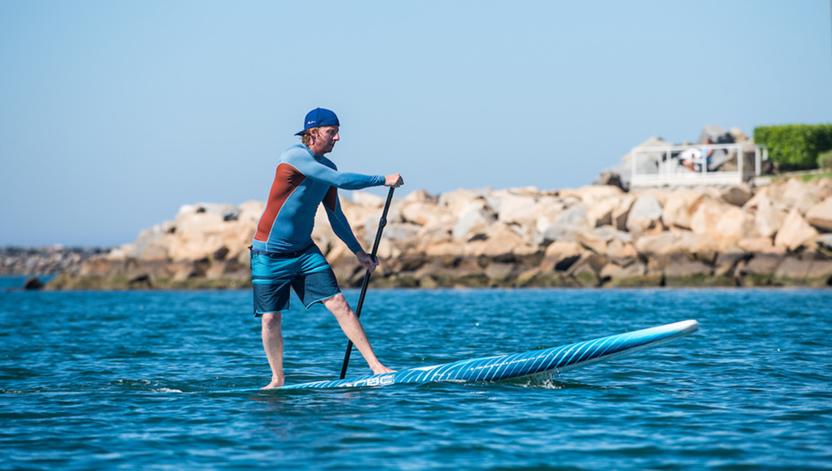 Travis Russel paddling with Keeper and CBC brands in Oceanside CA.