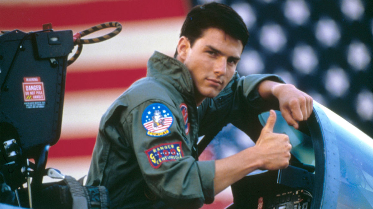 American actor Tom Cruise on the set of Top Gun, directed by Tony Scott.