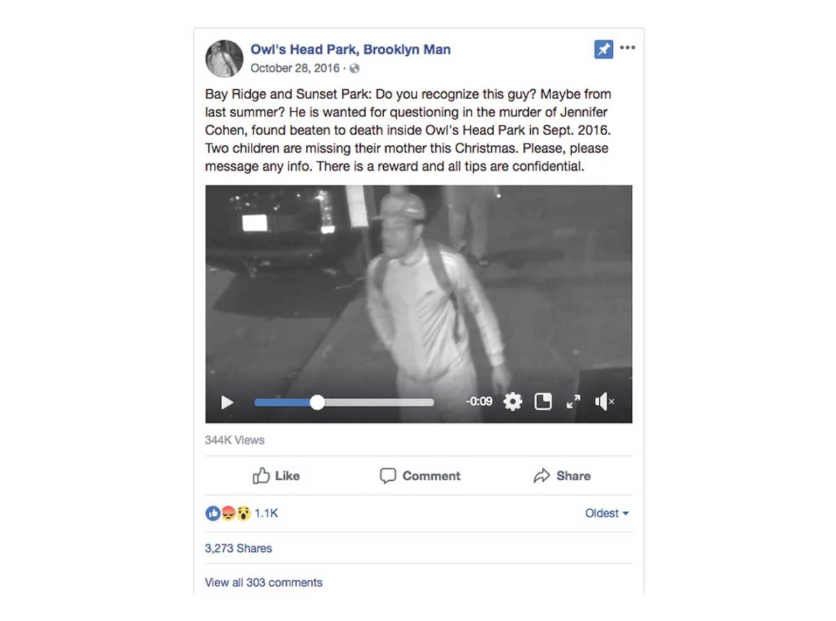 Targeted Facebook ad Billy Jensen posted to gain information on unsolved murders.