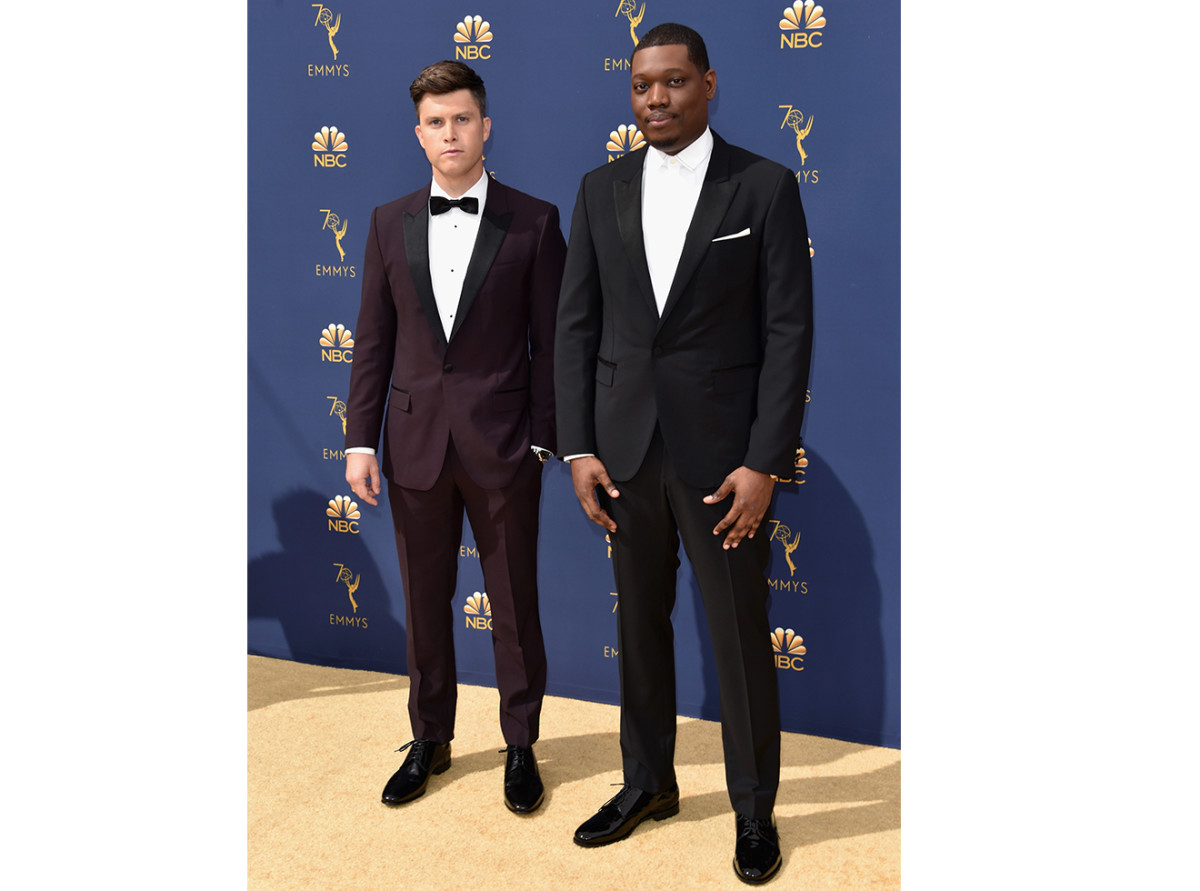 Colin Jost (L) and Michael Che attend the 70th Emmy Awards at Microsoft Theater on September 17, 2018 in Los Angeles, California.