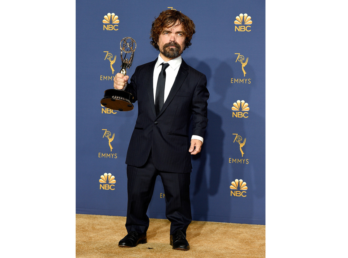 Peter Dinklage poses with the Outstanding Supporting Actor in a Drama Series for 'Game of Thrones' during to the 70th Annual Primetime Emmy Awards held at the Microsoft Theater on September 17, 2018.