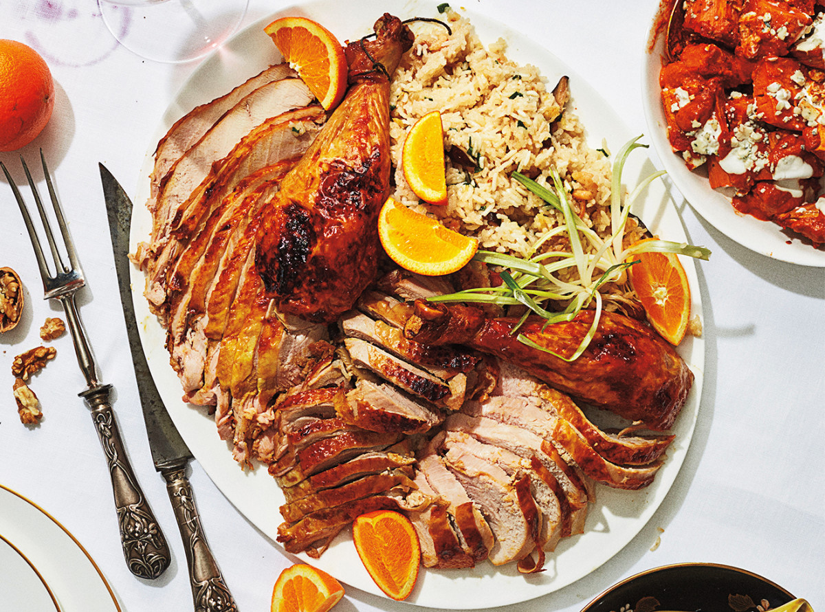Lemongrass-Rubbed Turkey with Sticky Rice Stuffing
