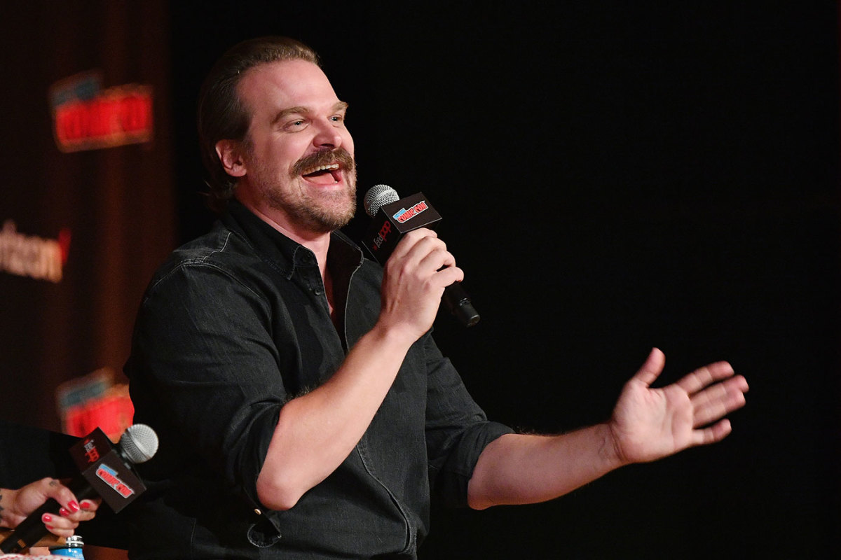 David Harbour speaks onstage during the Hellboy panel during New York Comic Con at Jacob Javits Center on October 6, 2018 in New York City. (Photo by Dia Dipasupil/Getty Images for New York Comic Con)