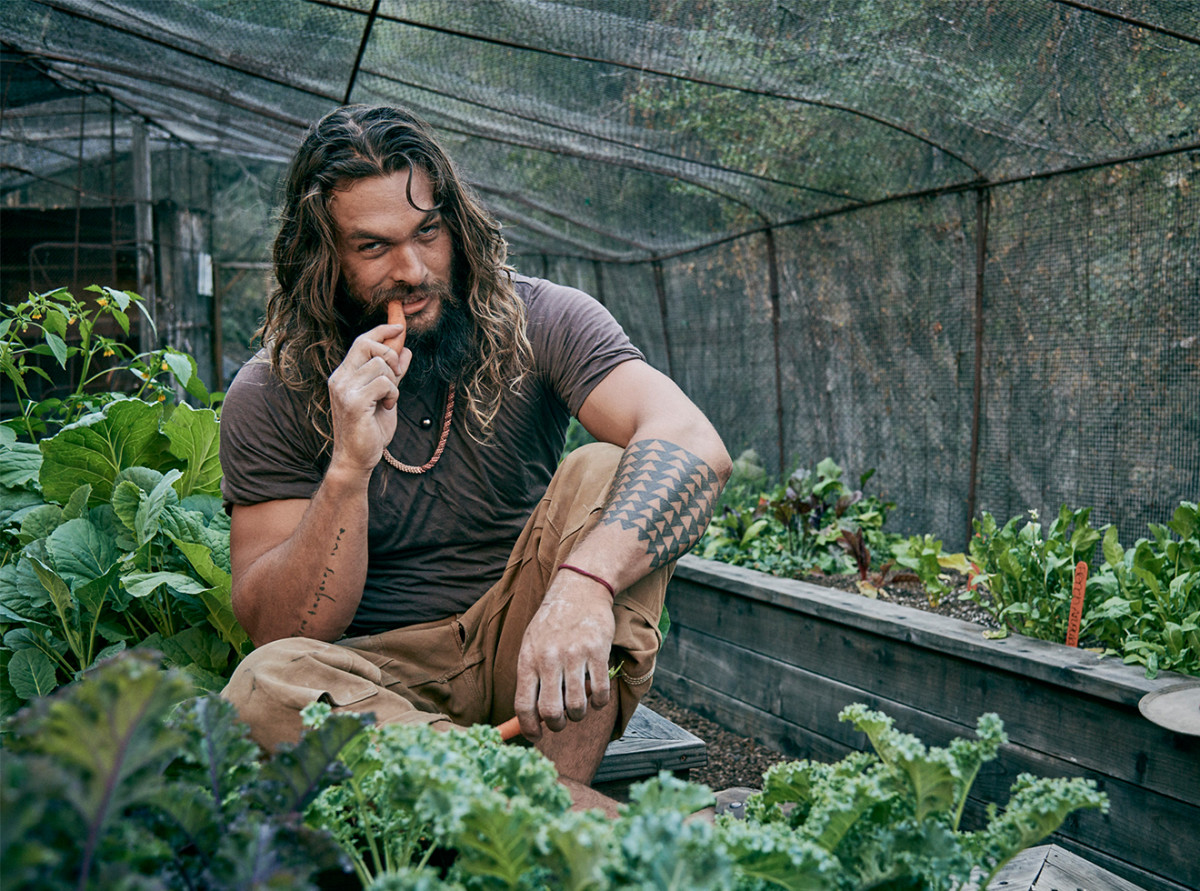 Among the many things in Momoa's backyard, a veggie-filled greenhouse.