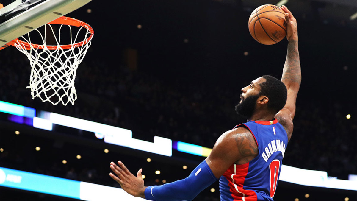 Andre Drummond #0 of the Detroit Pistons dunks against the Boston Celtics during the first half fo the game between the Pistons and the Celtics at TD Garden on October 30, 2018 in Boston, Massachusetts. (Photo by Maddie Meyer/Getty Images)